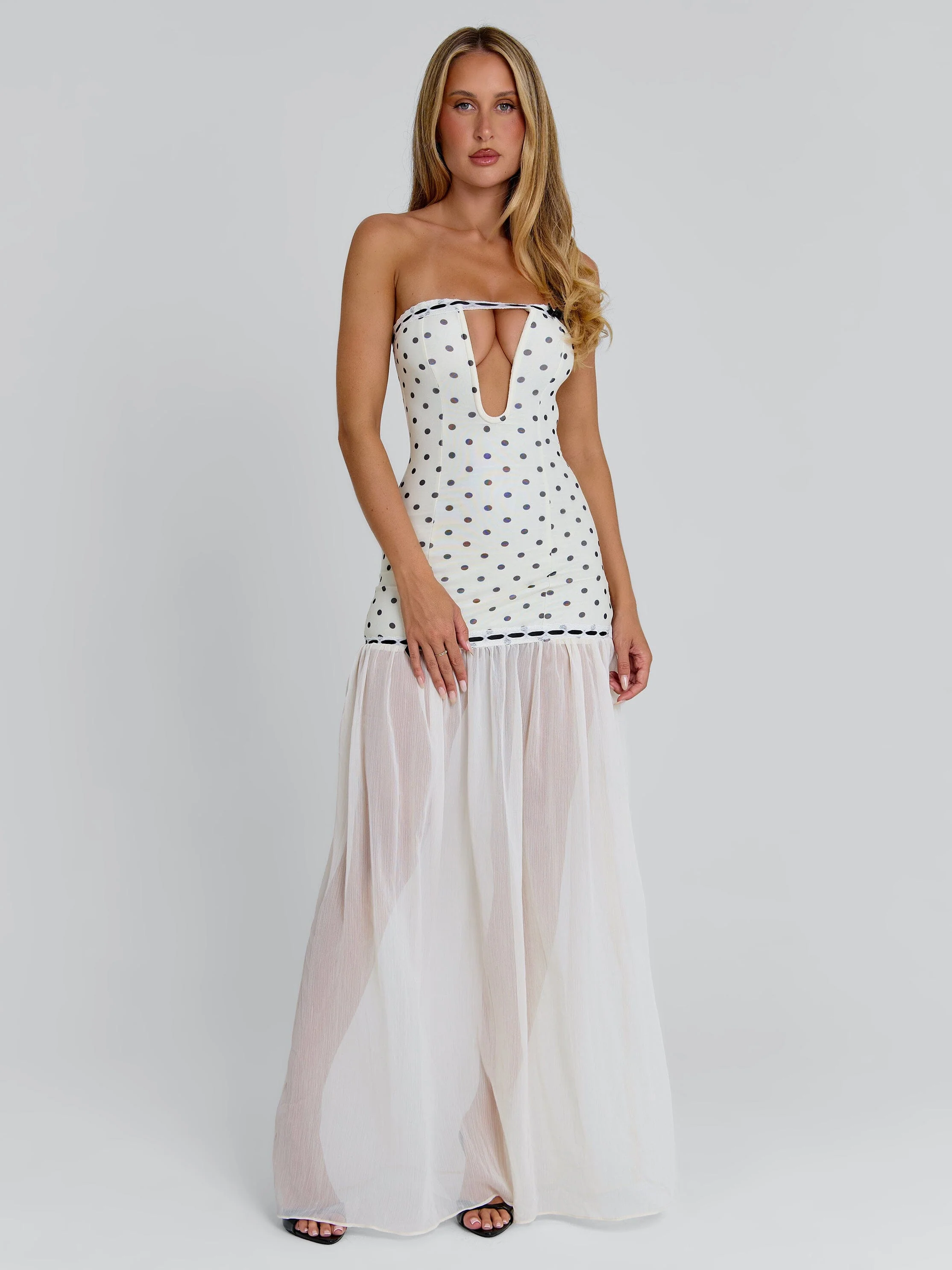 GIANA MAXI DRESS CREAM POLKA DOT